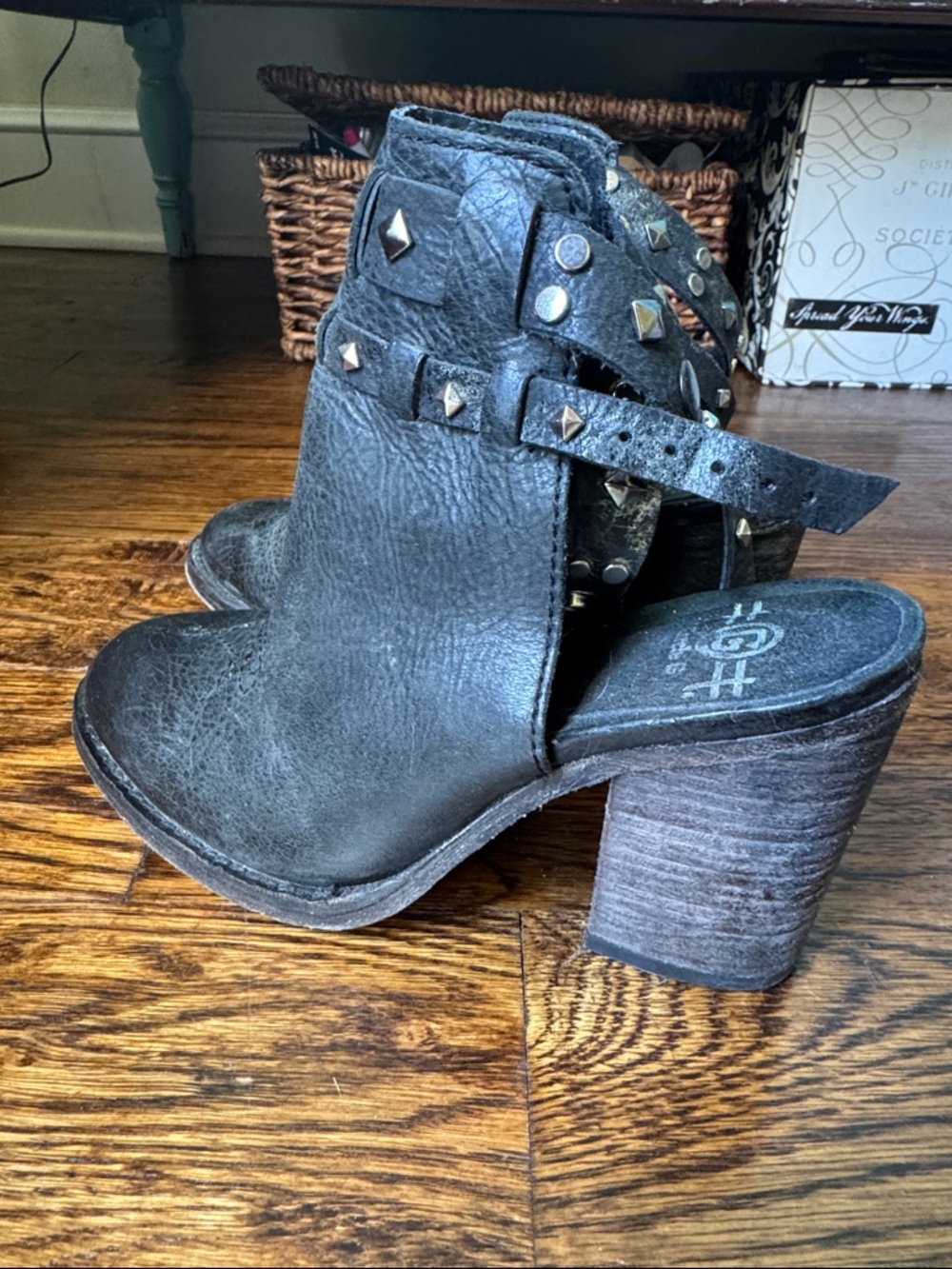 Circle G Black Studded Leather Ankle Booties